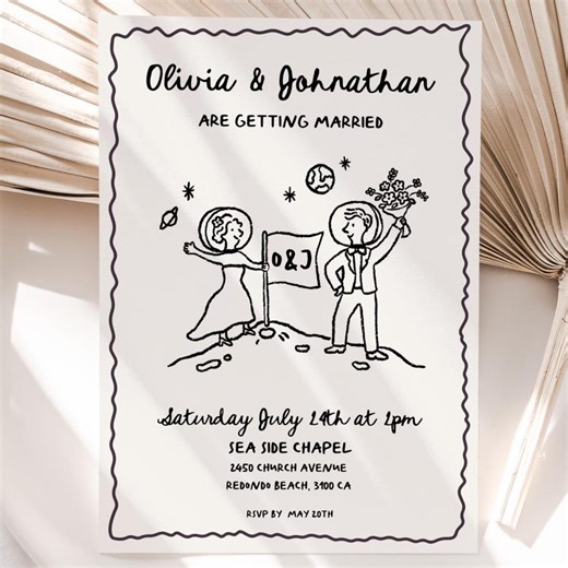 Hand Drawn Whimsical Wedding Invitation, Cosmic Planets Space Retro Wedding, Template Instant Download - Etsy