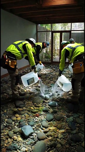 Construction workers renovate the room large transparent stones #construction #epoxy #epoxyfloor
