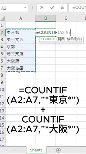 【Excel】「東京」「大阪」をまとめてカウントする方法