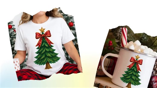 Christmas Tree PNG With Red Bow and Gold Star, Holiday Sublimation Design, Festive Clipart for Stickers, Cards, Mugs, Transparent Background - Etsy