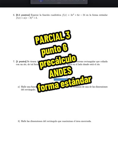 punto 7 del parcial 3 de precálculo de los Andes. #math #parciales #andes