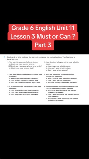 Grade 6 English Unit 11: Must or Can? Part 3