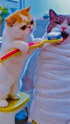 Billi 🐈 ny bony ka bursh🪥la leya 😳 #funny #comedyforever #comedy #comedymoments