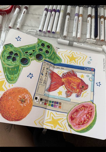 Incredible Sketchbook Spread Using Acrylic Paint Pens