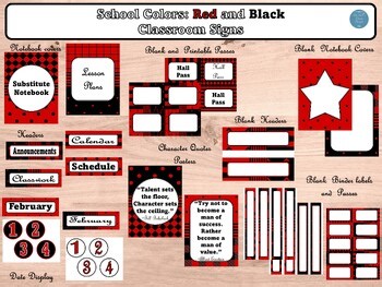 School Colors: Red and Black Classroom Signs & Labels for Middle or High School