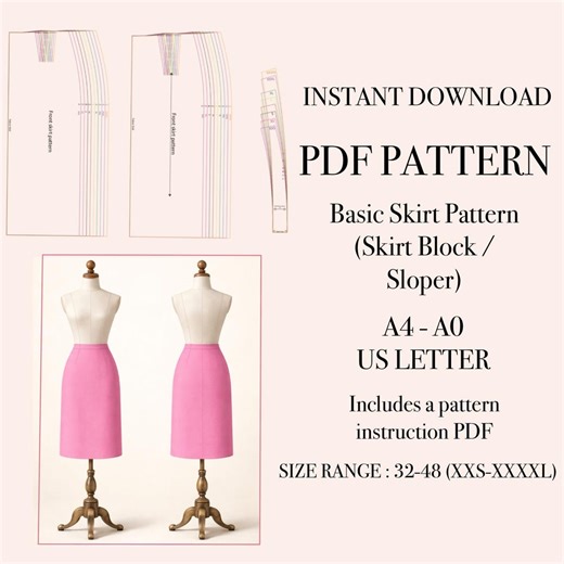 Basic Skirt Pattern Block | Women's Sewing Pattern (XXS-XXXXL) (digital Download) - Etsy
