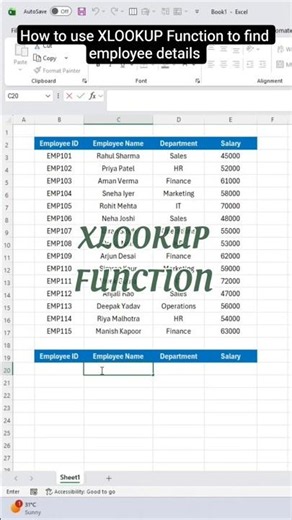 How to find employee details with XLOOKUP Function in Excel #exceltricks #exceltips #shorts #excel