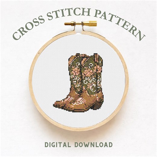 Cowboy Boot Cross Stitch Pattern Western Boot Embroidery Design Digital Download Rustic Needlework Chart (instant PDF Download) - Etsy