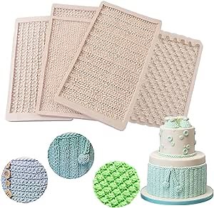 Fondant Impression Mat, 4 Pcs Knitting Cake Border Silicone Mold Sweater Texture Design Silicone Cake Decorating Supplies for DIY Sugarcraft Paste Cupcake Baking Supplies