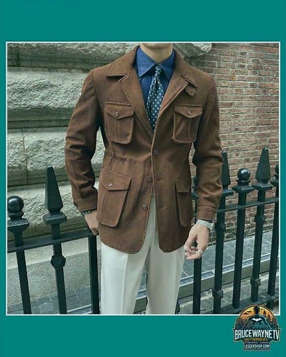 Veste Homme Velours Côtelé Casual Slim Fit Kaki Épaisse