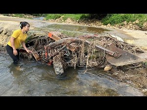 girl Recovering Kubota B6000 Wheel Loader Stuck in Drain - Diesel engine restoration