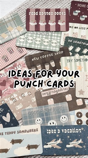 jinny ✨ on Instagram: "PUNCH CARD IDEAS ❤️ Saw this going around on TikTok and wanted to create my own 😊 Cute little points/rewards cards — Punch or put a sticker on them when you complete one or more task and then reward yourself after 😊 (I’m going to put stickers on mine since I did mine double sided and don’t want to punch through to the other side! DIY DEETS: There are a few ways I’ve seen others do this~ One is to use actual scrapbook paper, stickers, material, anything you have or the ot