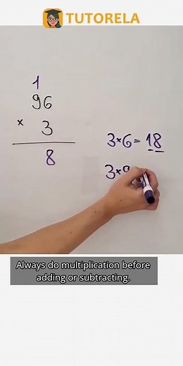 Solve 96 x 3 Using Long Multiplication #Math #ArithmeticOperations #VerticalMultiplication