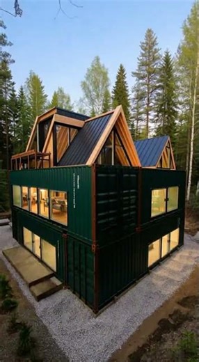 Luxury Forest Home Built From Shipping Containers 🌲🏡 #containerhome #luxuryhome #foresthome #shorts