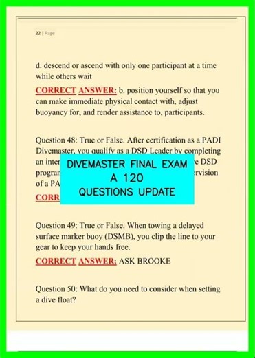 DIVEMASTER FINAL EXAM A 120 QUESTIONS UPDATE video