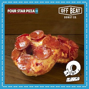 41K views · 182 reactions | We’ve partnered with Offbeat Donuts to bring this piece of magic into your life! A fresh ring donut that has dough infused with tomato and garlic, topped with mozzarella cheese and pepperoni. | Four Star Pizza | Facebook
