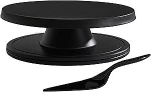 Cake Stand, 12'' Rotating Cake Turntable Revolving Cake Spinner Stand Cake Decorating Kit Display Stand Bamboo Fiber Turns Smoothly Painting Turn Table Stand for Pastries, Cupcakes(Black, L)