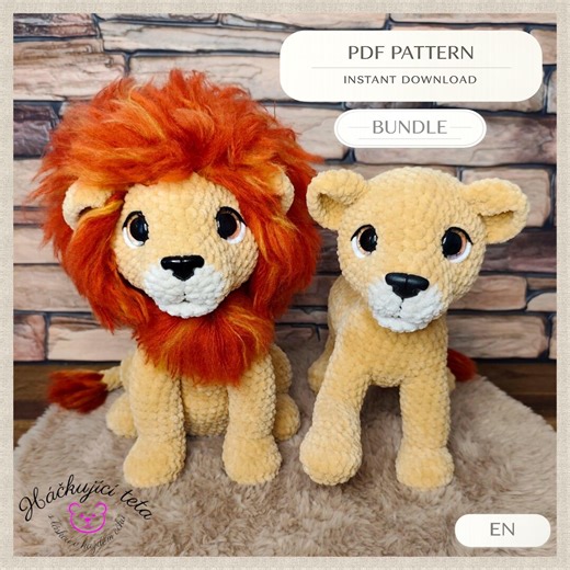 Lion Crochet Pattern Set PDF - Amigurumi Lion and Cub - Crochet Lion Family - Jungle Animal Amigurumi - Lion Plush Pattern - Etsy
