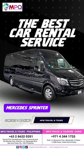Ride in Style with MPQ Travel & Tours! ✨🚐 Looking for the best car rental service? Our Mercedes Sprinter is perfect for tours, airport transfers, corporate trips, barkada getaways, and family adventures! ✅Clean & comfortable ✅Safe and reliable ✅Professional service ✅Hassle-free booking Travel smart, travel classy with MPQ Travel & Tours Philippines. 📩 Message us now and book your ride today! #mpqtravelandtourism #carrentals #carrentalservices #fyp #foryoupage