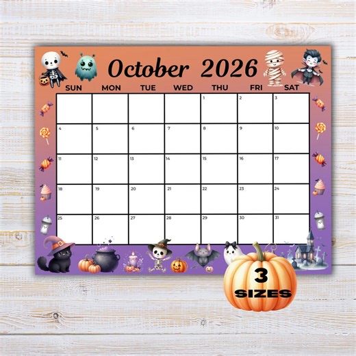 October 2026 Calendar Printable, Monthly Planner Calendar, Annotate on iPad or Tablet, Desk Calendar - Etsy