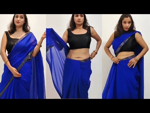 ​How to Drape a Saree Perfectly | Blue Saree with Black Blouse Styling Guide