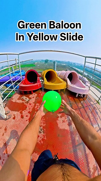 “Beat the Balloon Challenge on Water Slides! 🤯💛💚 #shorts #waterslide #challenge”
