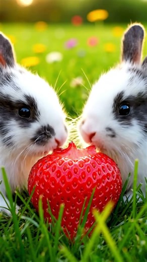 Duck & Bunny Share a Rainy Umbrella! ☔️ Tiny Rabbit Strawberry ASMR! 🍓