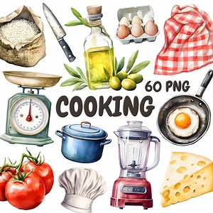 Watercolor Cooking Clipart Bundle, Kitchen Supplies Clipart, Baking Illustrations, Transparent PNG Graphics, Commercial Use - Etsy