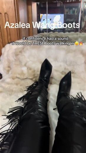 🔥Azalea Wang Fringe Chap Boots🔥 Ultra-glam fringe chap boots featuring a 4.4” stiletto heel, pointed toe silhouette, stretchy faux leather fit, tonal inner zipper, and bold cowgirl-inspired fringe buckle details. Designed to elevate fall outfits, festival fits, and statement looks. #AzaleaWangBoots #FringeBoots #CowgirlStyle #TikTokShopFinds #BootSeason