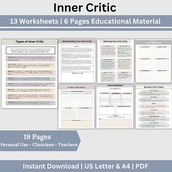 Inner Critic Therapy Worksheets, Self Help Inner Child Processing, Therapy Tools