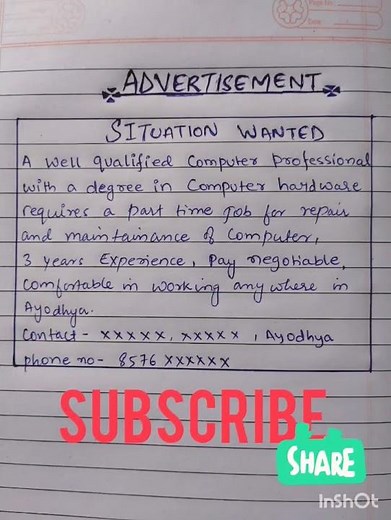 Advertisement writing class 11/12 English writing skill