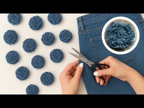 Turn old jeans into Stunning flowers🌸Diy denim flower craft
