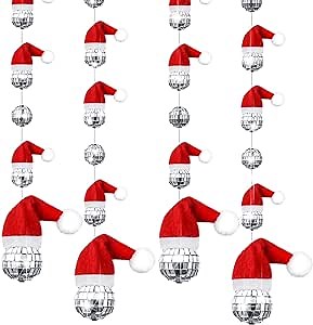Wenqik 6 Pieces Christmas Hanging Disco Ball Decorations Reflective Mirror Disco Ball Ornaments String with Mini Santa Hats Disco Ball Decor for Xmas Tree Wedding Party Supplies, 1.2 Inch, 2 Inch