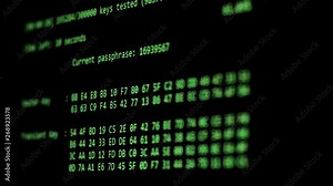Computer Hacking, hacking bruteforce password attack via Wi-Fi network, Columns Of Hexadecimal Numbers Scrolling On Computer Screen, 4K, Uhd, Key found! dark screen hacker