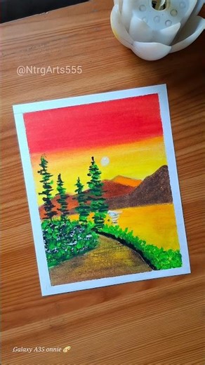 Beautiful Sunset Landscape with Oil Pastels 🌅 Easy Drawing Tutorial