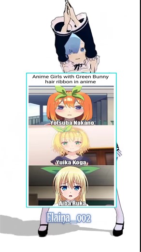 Anime Girls with green bunny hair ribbon.. #justforfun #cute #kawaii #animelover #alightmotion_edit #fyp #remrezero