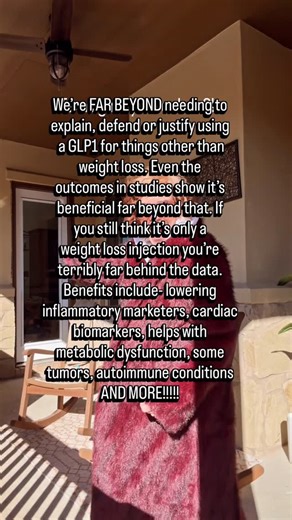 Sandi Krakowski on Instagram: "We’re FAR BEYOND needing to explain, defend or justify using a GLP1 for things other than weight loss. Even the outcomes in studies show it’s beneficial far beyond that. If you still think it’s only a weight loss injection you’re terribly far behind the data. Benefits include- lowering inflammatory marketers, cardiac biomarkers, helps with metabolic dysfunction, some tumors, autoimmune conditions AND MORE!!!!!"