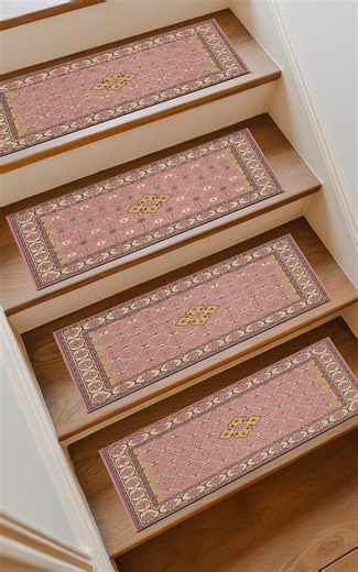 Dusty Pink Geometric Star Pattern Stair Carpet, Washable Non-slip Step Rug M-734 - Etsy