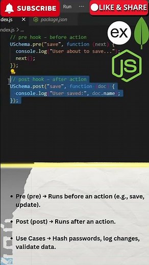 Mongoose Middleware Explained | Pre & Post Hooks in Node.js | Mongoose Node.js Tutorial