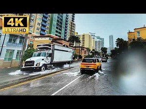 Miami Beach 4K - Driving Through Flooded Streets & Heavy Thunderstorms