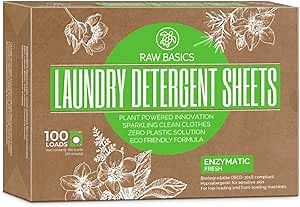 Laundry Detergent Sheets - Fresh Scent - Zero Waste, Plastic Free Natural Soap - Travel Size Essentials for Washing Clothes, 100 Loads