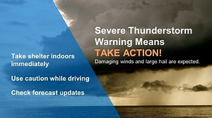 3.3K views · 60 reactions | A severe thunderstorm WARNING means TAKE ACTION. When a severe thunderstorm warning is in effect for your area, move inside a sturdy structure immediately and stay away from windows. Strong, damaging winds and large hail are occurring or will shortly. Take Action! Acting early helps save lives! weather.gov/safety/thunderstorm-ww #SpringSafety | U.S. National Weather Service (NWS) | Facebook
