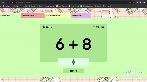 js simple project quick math quiz. humina na sa math 🫣 #informationtechnology #computerscience #techtok #javascript #programming #programmer #developer #coding #code #bscs #bsit #fyp #fypシ