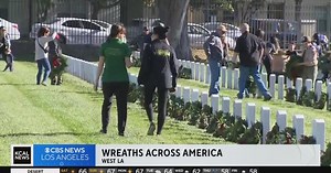Volunteers lay wreaths on graves of fallen military members