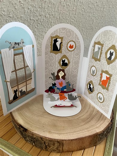 Trifold Birthday Card Cat Lady - Etsy