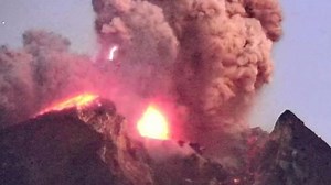 Moment volcano in Java erupts