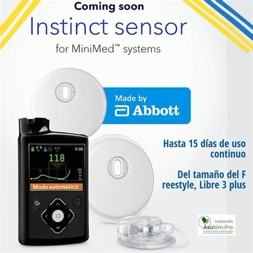 👏🏻👏🏻 El sensor Instinct (de Abbott y su integración con Medtronic. Es un nuevo paso adelante, en relación al sensor sinplera en el control continuo de glucosa. Este sensor desarrollado por Abbott, diseñado para integrarse con los sistemas de dosificación de insulina automáticos de Medtronic en concreto con la las bombas 780 G. Es un sensor más pequeño (del tamaño del Freestyle, Libre, 3 plus), delgado y discreto de los que se integran directamente con un sistema automatizado de dosificación;