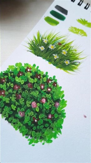 Easy Grass & Bushes Painting 🌿 | 3-Color Layering Trick for Beginners #shorts