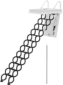 Bruce & Shark 12 Steps Black Loft Wall Folding Pulldown Attic Ceiling Ladder Stairs 39.4 * 27.6"