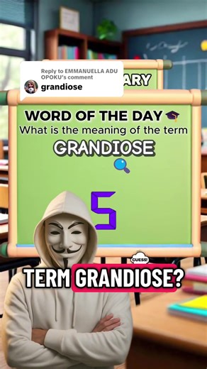 Replying to @EMMANUELLA ADU OPOKU 💬 What does Grandiose mean? 👉 Grandiose means very big, impressive, or exaggerated, often in a way that seems unrealistic or overly proud. 🧠 Examples: 1️⃣ He made a grandiose plan to change the world overnight. 2️⃣ The palace looked grandiose with its massive halls and decorations. 📌 Grandiose is often used to describe ideas, plans, or behavior that appear overly ambitious or meant to impress others. #wordsandtheirmeaning #grandiosemeaning #grandiose #wordme